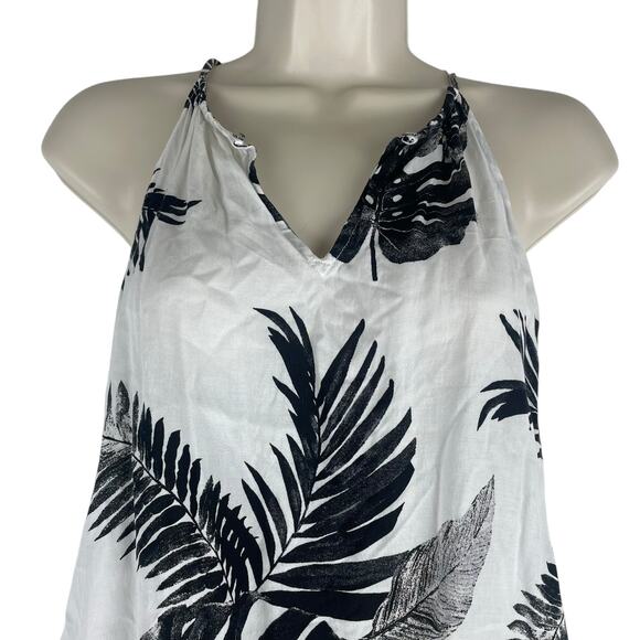 Old Navy Tropical Leaf Printed Halter Neck Top White Black Size XS - Picture 3 of 8